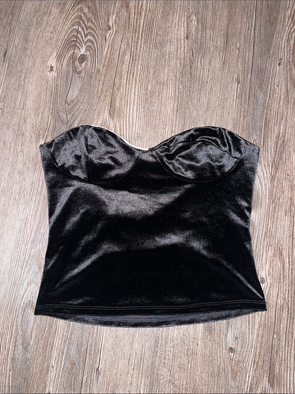 REFORMATION Black Velvet Strapless Bustier Camisole Top